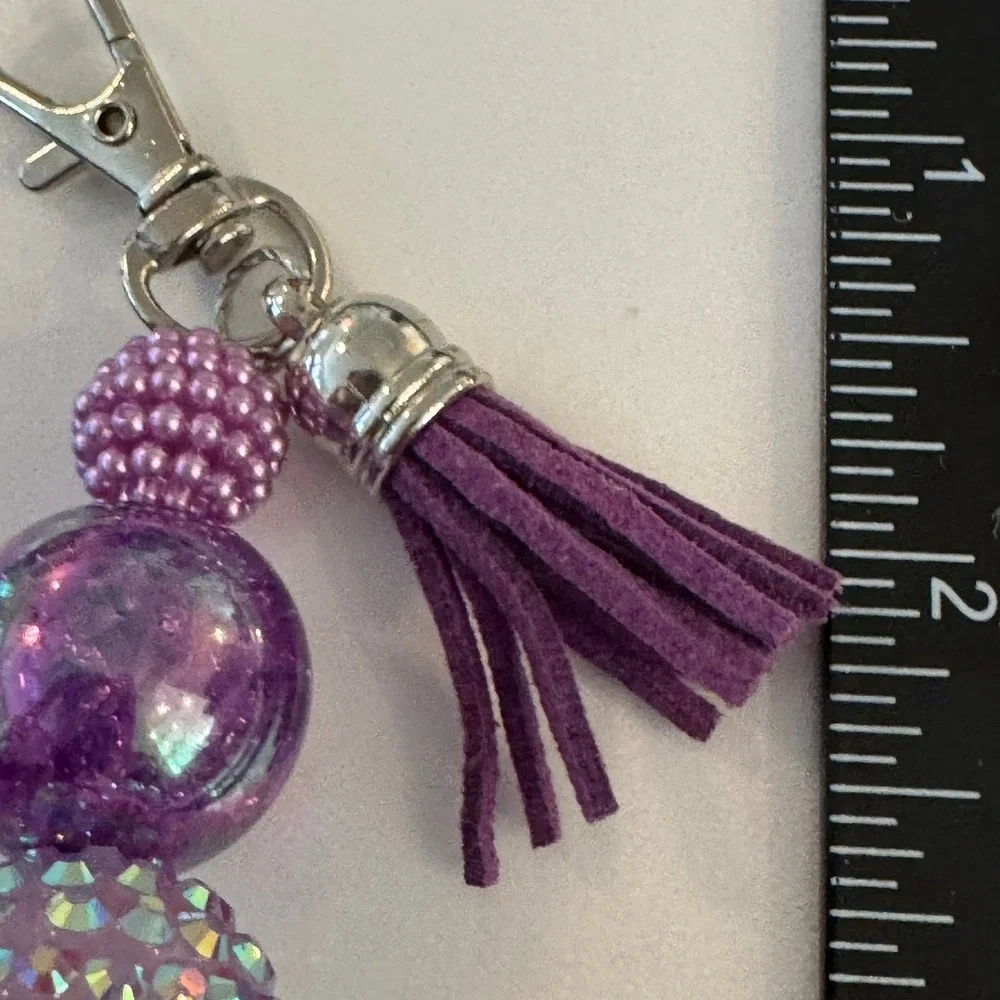 Purple Butterfly‎ Bow Beaded Tassel Keychain Charm Bling Sparkle